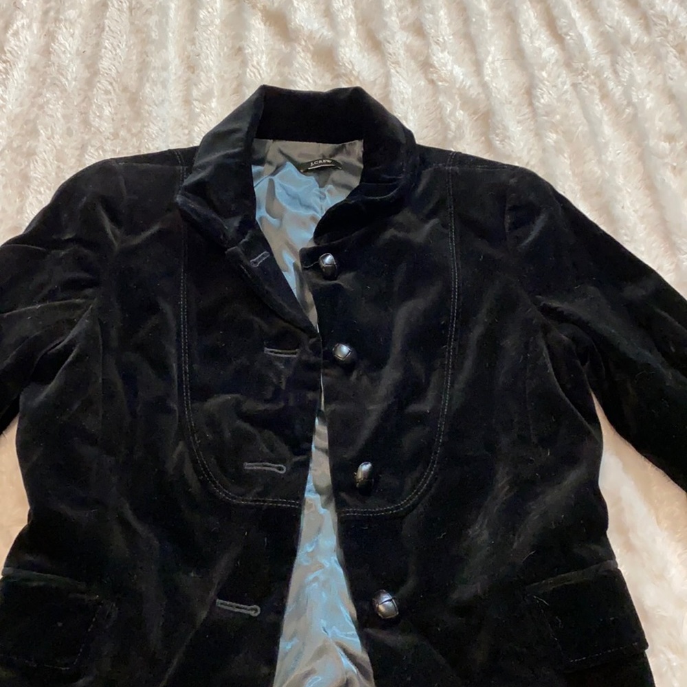 Black velvet j crew button up jacket with pockets long sleeve coat